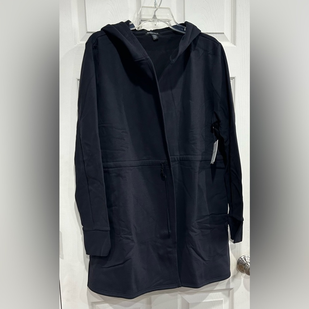 Beyond Yoga Women's XL LuxeFleece Hooded Jacket Black NWT Upper Thigh Length